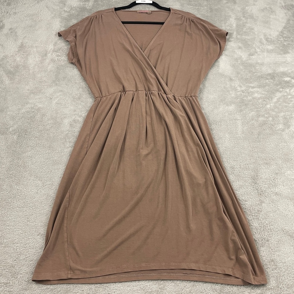 Fresh Produce Faux Wrap Dress Womens M Brown Rayon Knee Length Stretch Beachy